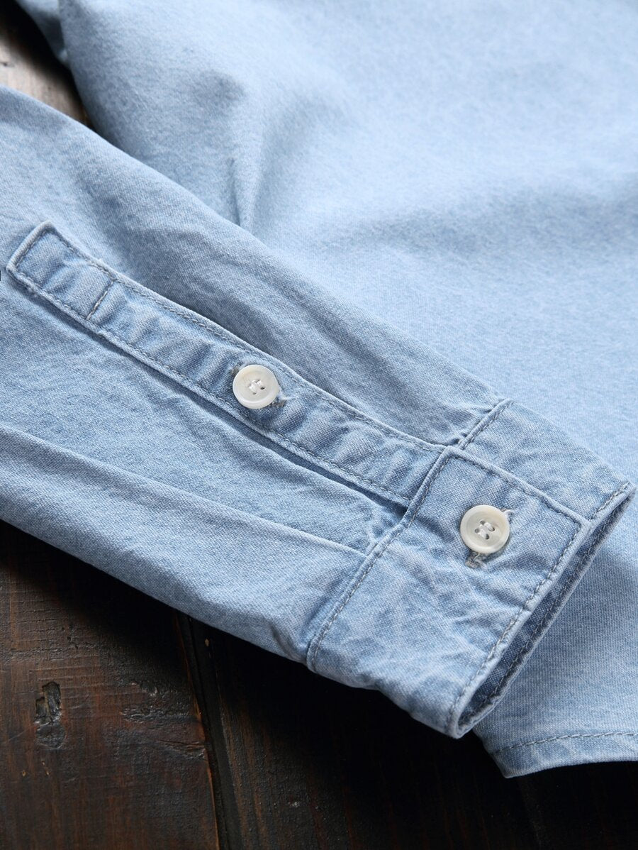 Chemise en jean unie à manches longues et boutons pour homme