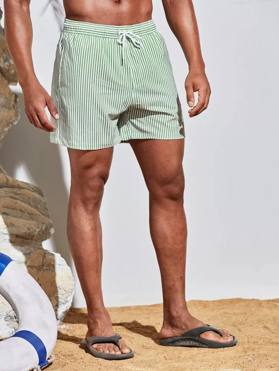 Short décontracté à taille élastique et rayures – Short à cordon pour homme