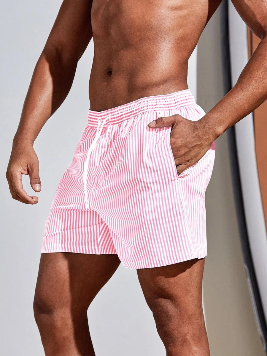 Short décontracté à taille élastique et rayures – Short à cordon pour homme