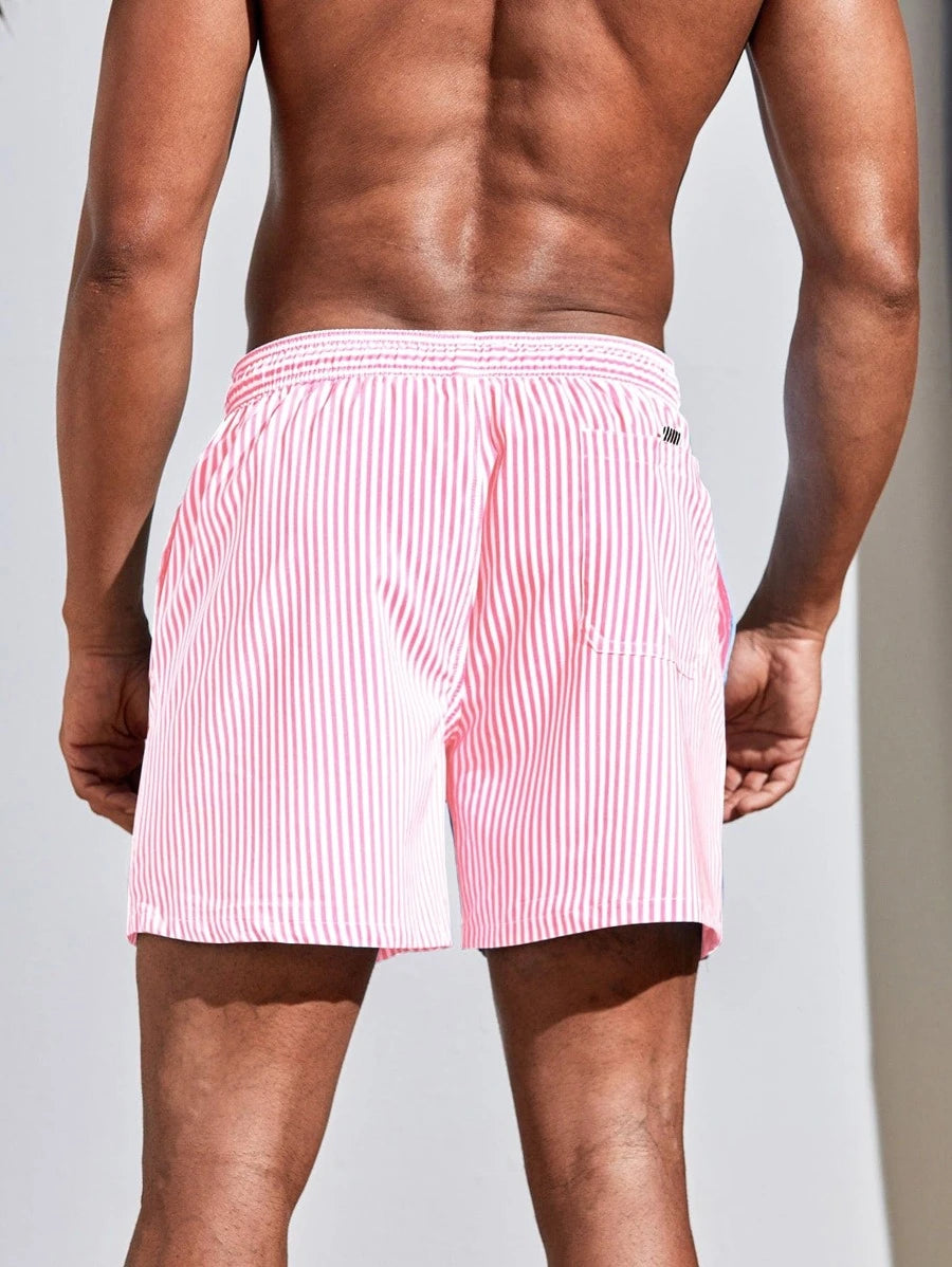 Short décontracté à taille élastique et rayures – Short à cordon pour homme