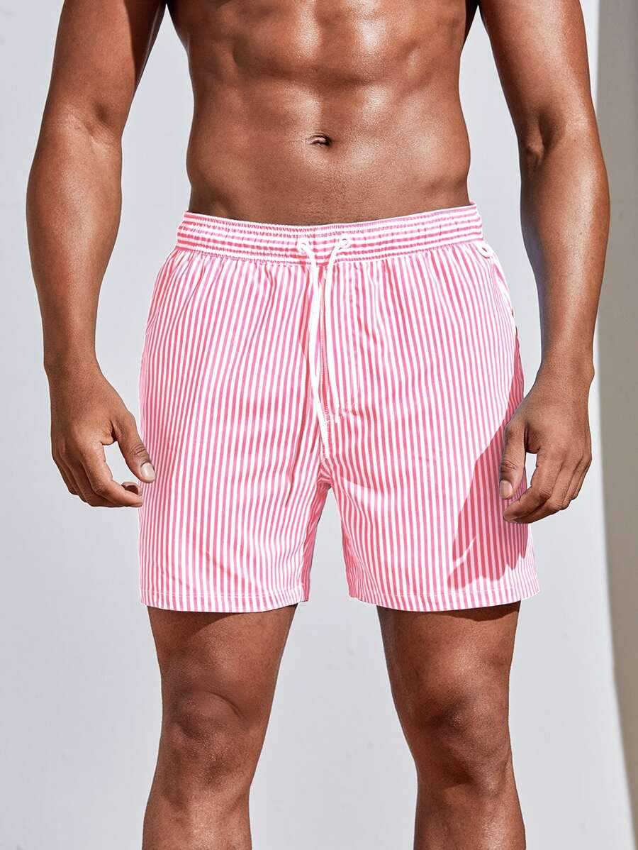 Short décontracté à taille élastique et rayures – Short à cordon pour homme
