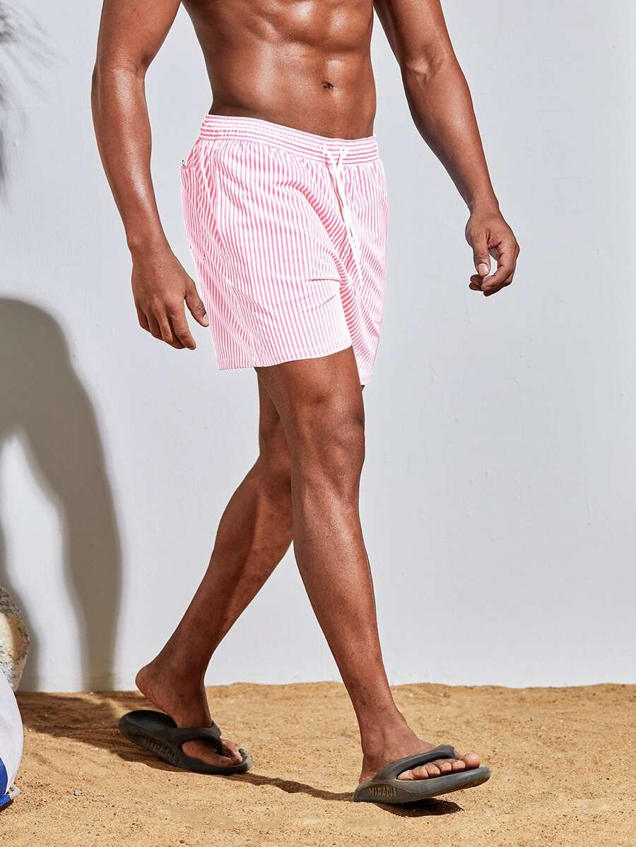 Short décontracté à taille élastique et rayures – Short à cordon pour homme