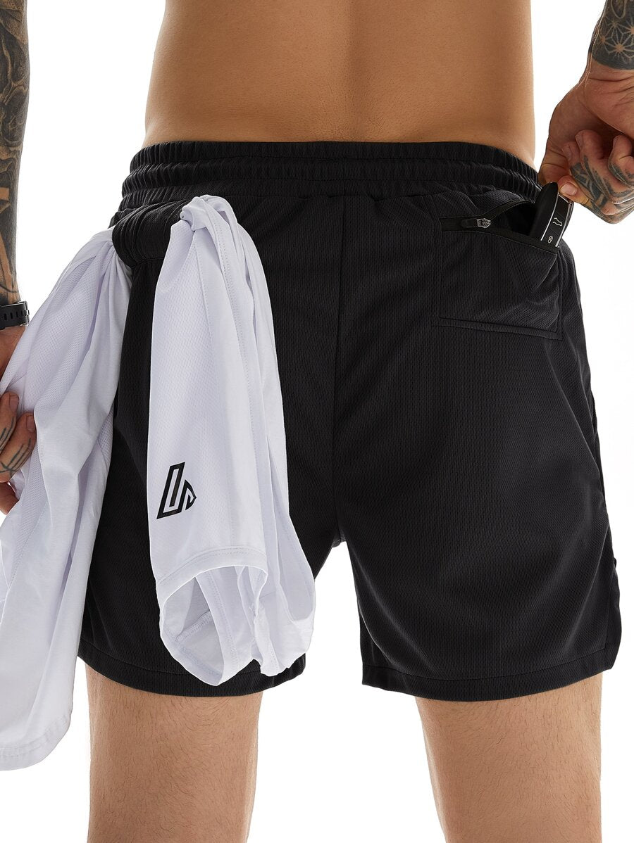 Shorts de sport avec fente, taille élastique et poche pour téléphone pour hommes