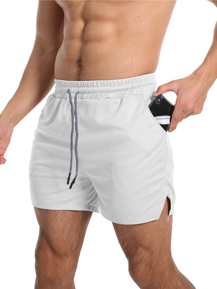 Shorts de sport avec fente, taille élastique et poche pour téléphone pour hommes