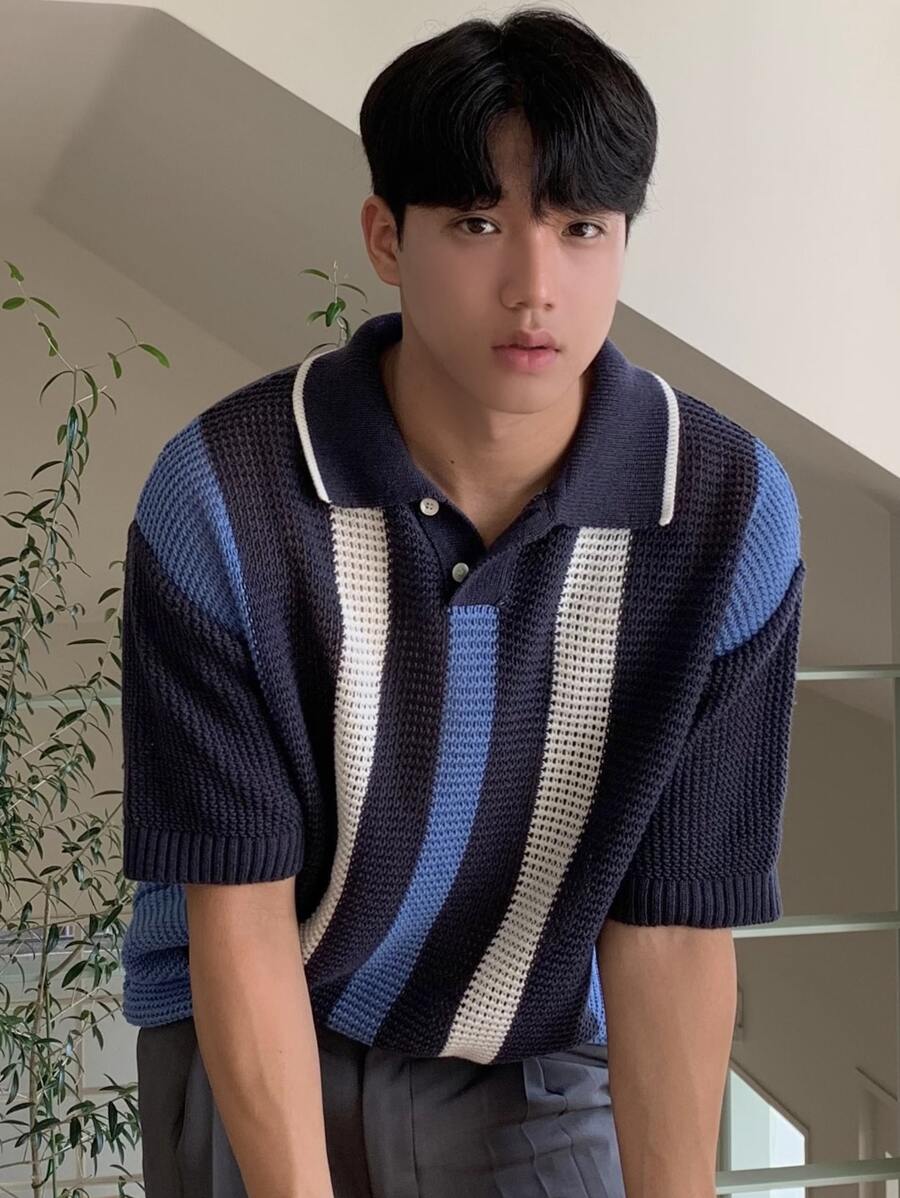 Chemises au crochet homme polo col classique tricoté tendance