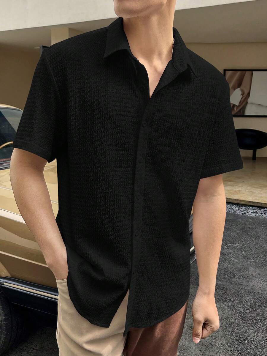 Chemise boutonnée à épaules tombantes coupe régulière pour homme
