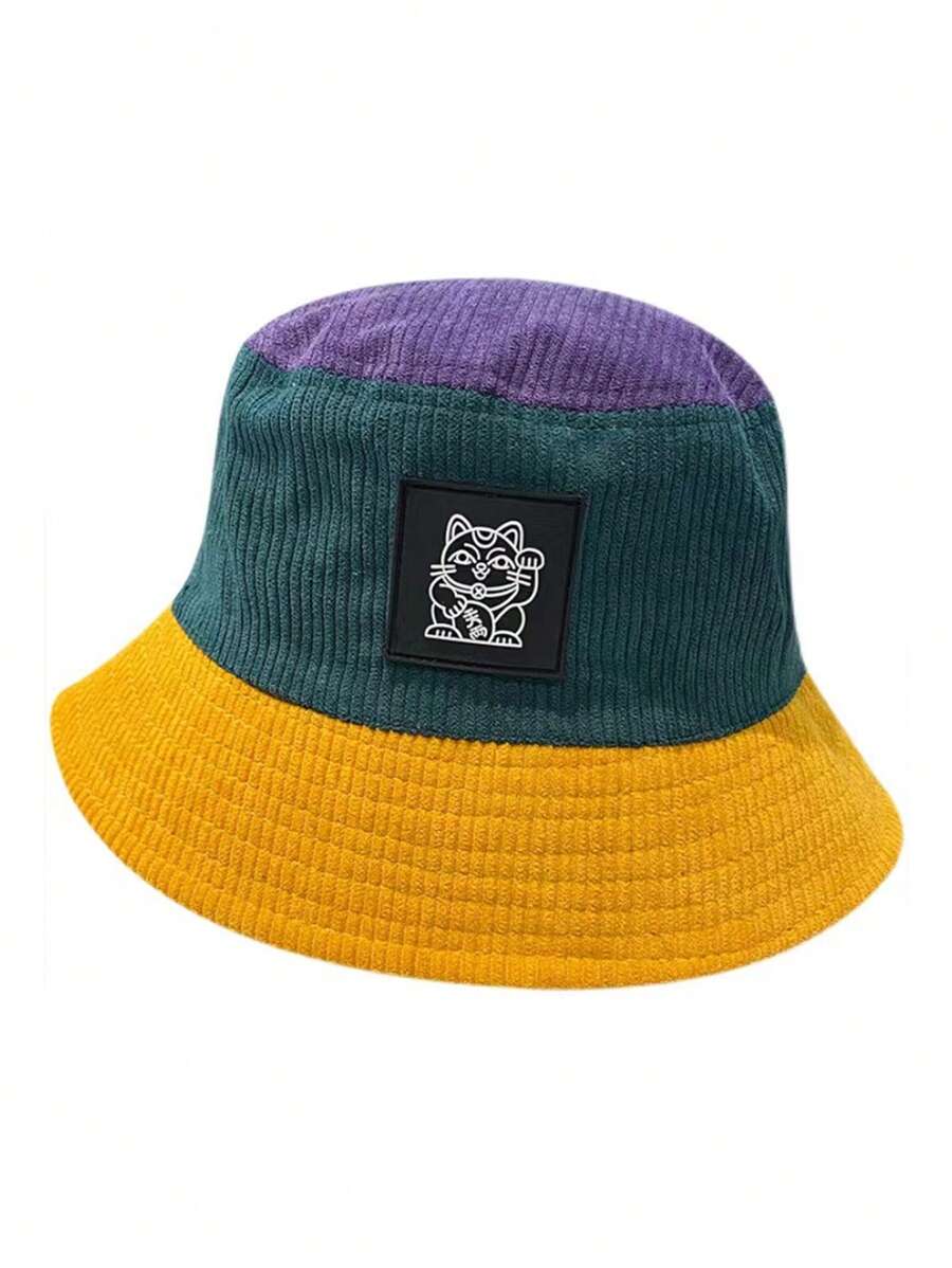Chapeaux bobs à patchs chat et blocs de couleurs – Vêtements de soleil d'extérieur