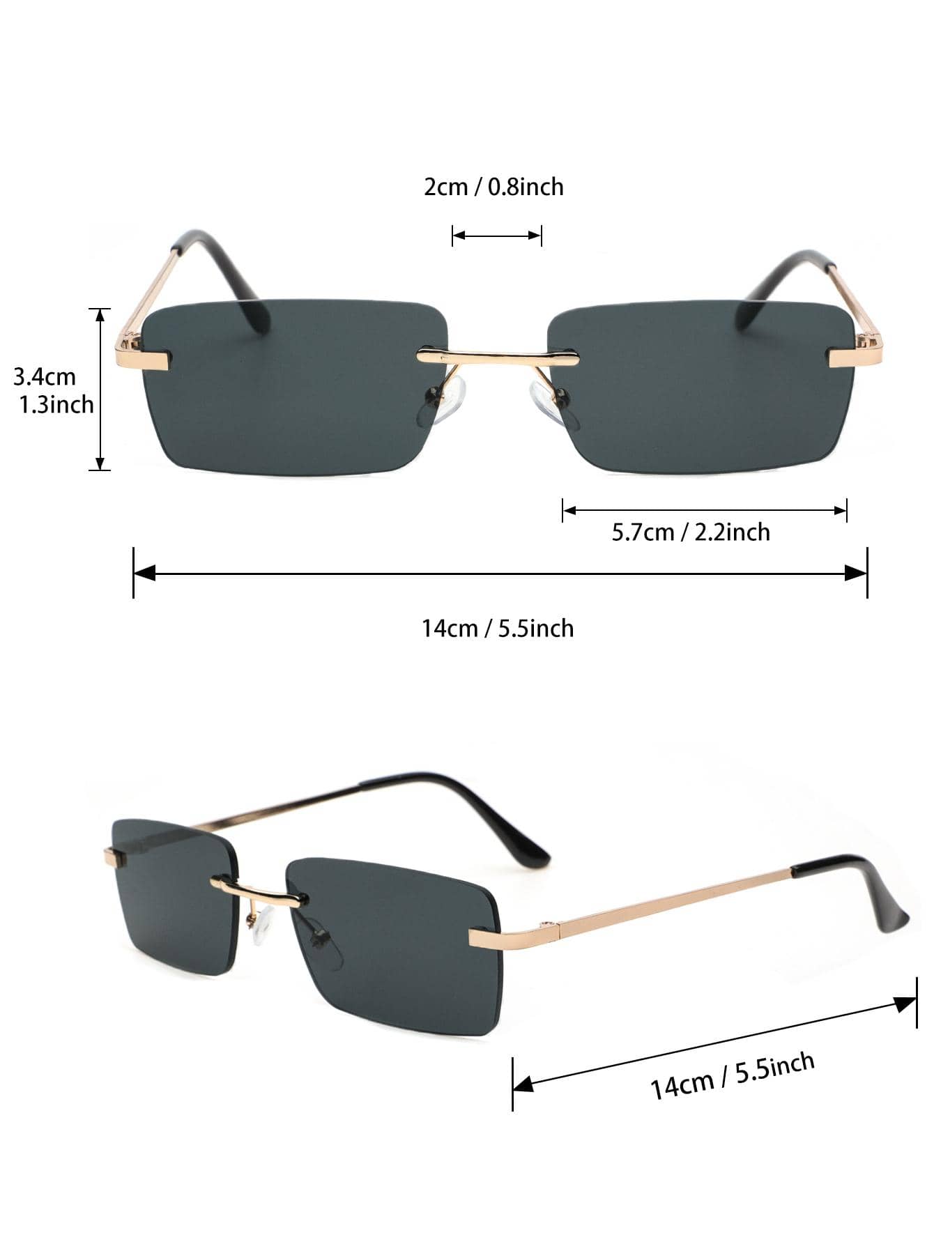 Lunettes de soleil rétro carrées sans monture pour hommes