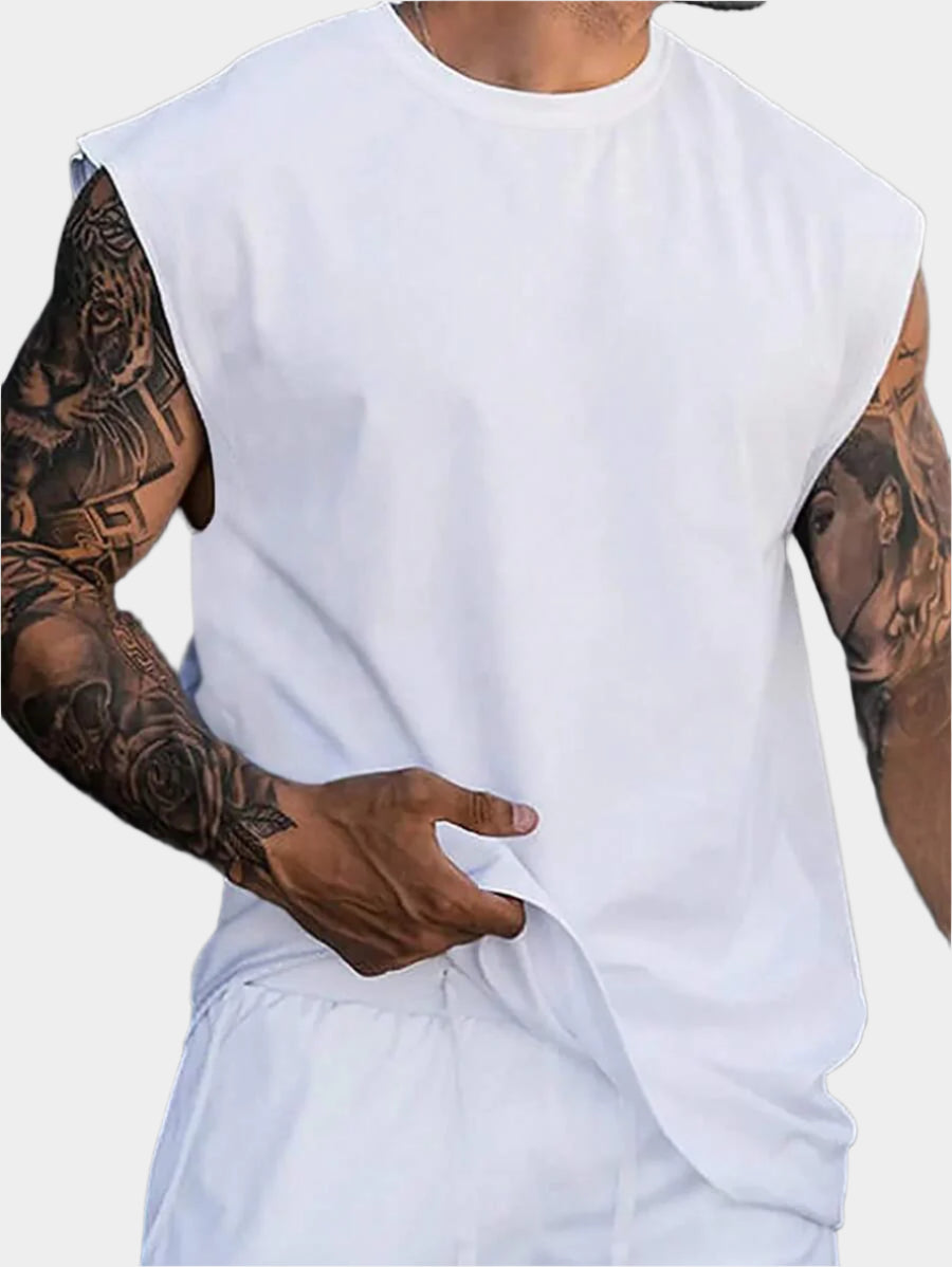 Chemise sans manches à col rond de couleur unie pour homme
