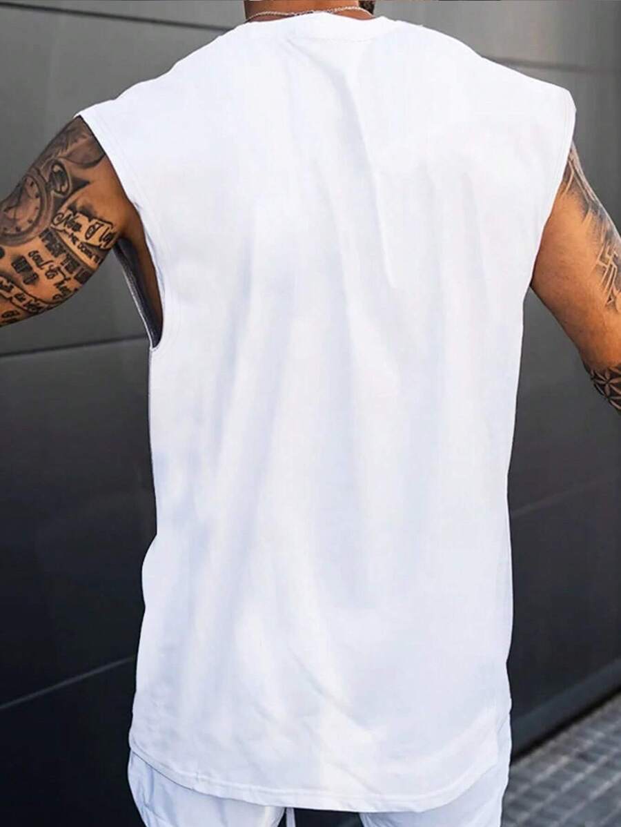 Chemise sans manches à col rond de couleur unie pour homme