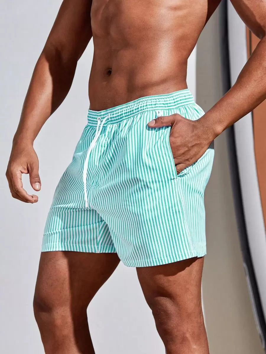 Short décontracté à taille élastique et rayures – Short à cordon pour homme