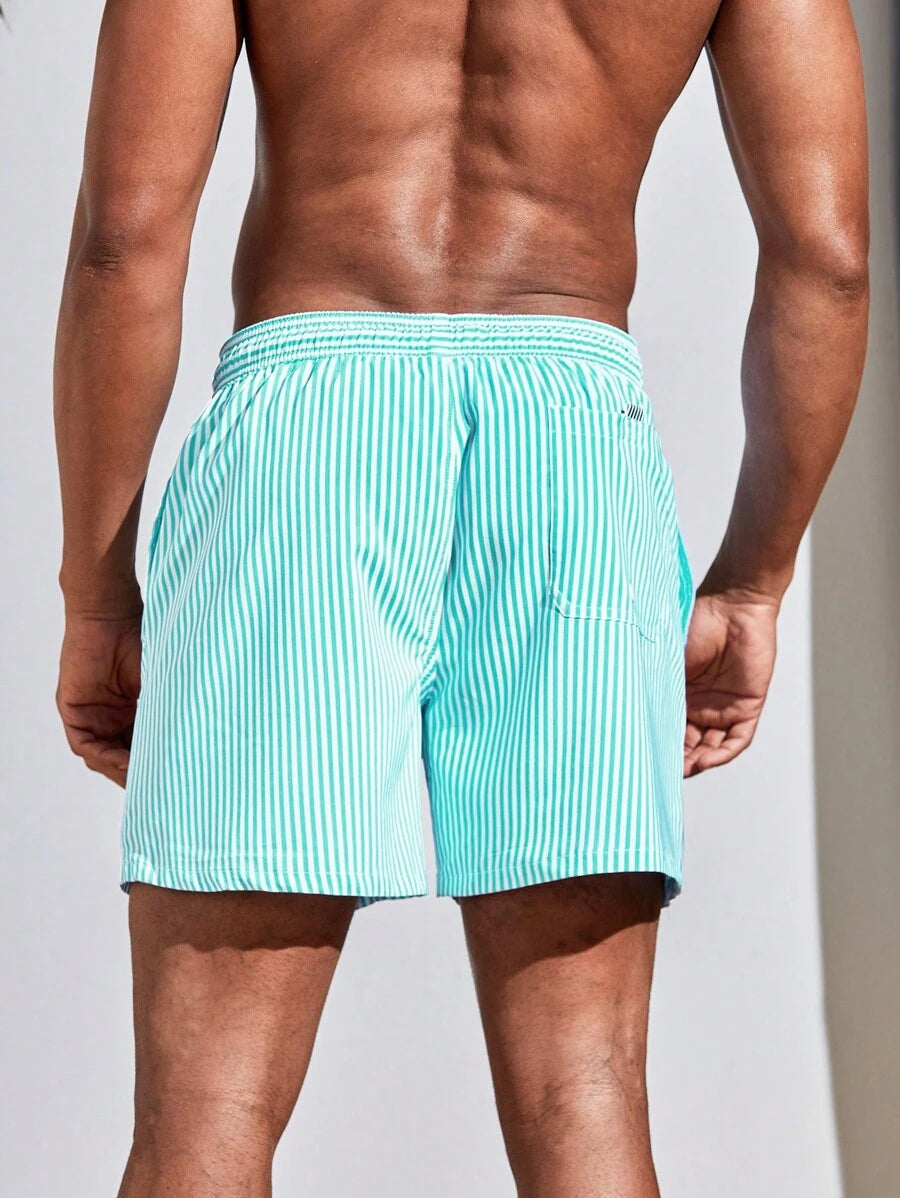 Short décontracté à taille élastique et rayures – Short à cordon pour homme
