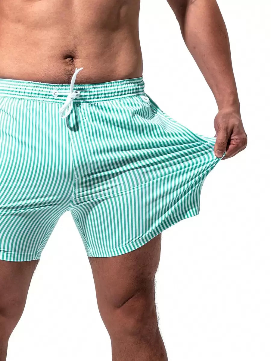 Short décontracté à taille élastique et rayures – Short à cordon pour homme
