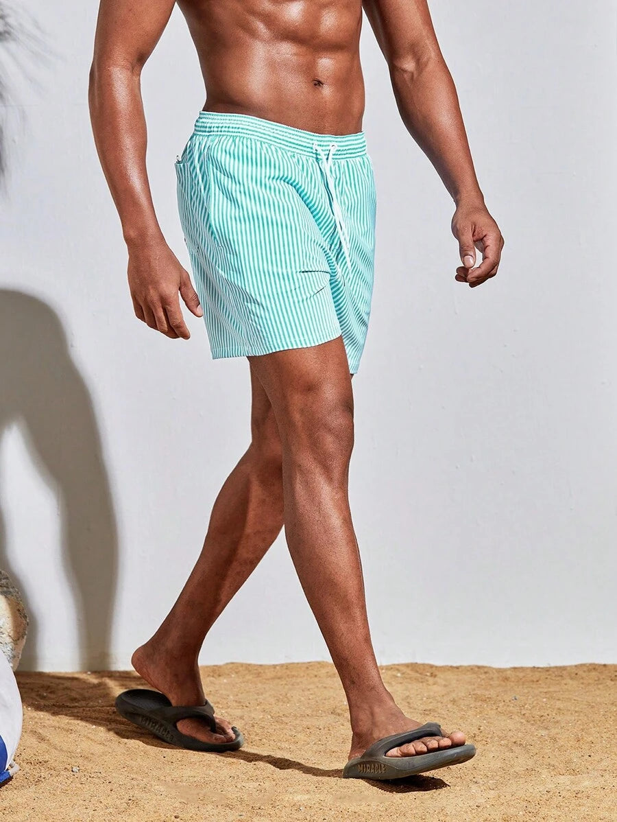 Short décontracté à taille élastique et rayures – Short à cordon pour homme