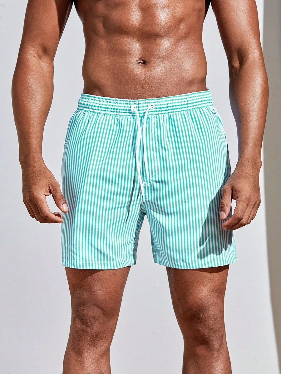 Short décontracté à taille élastique et rayures – Short à cordon pour homme