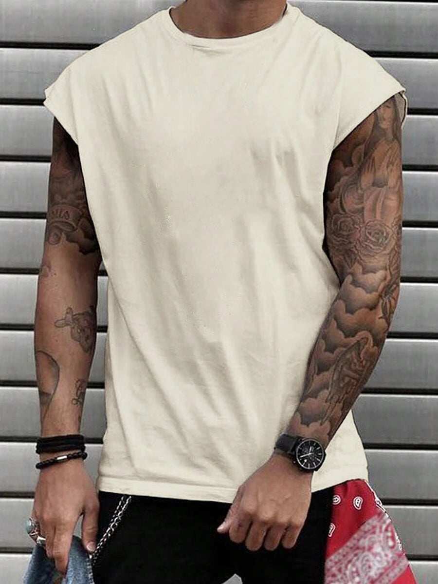 Chemise sans manches à col rond de couleur unie pour homme