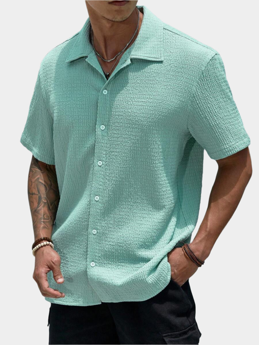 Chemise boutonnée texturée plissée en tricot de style décontracté pour hommes