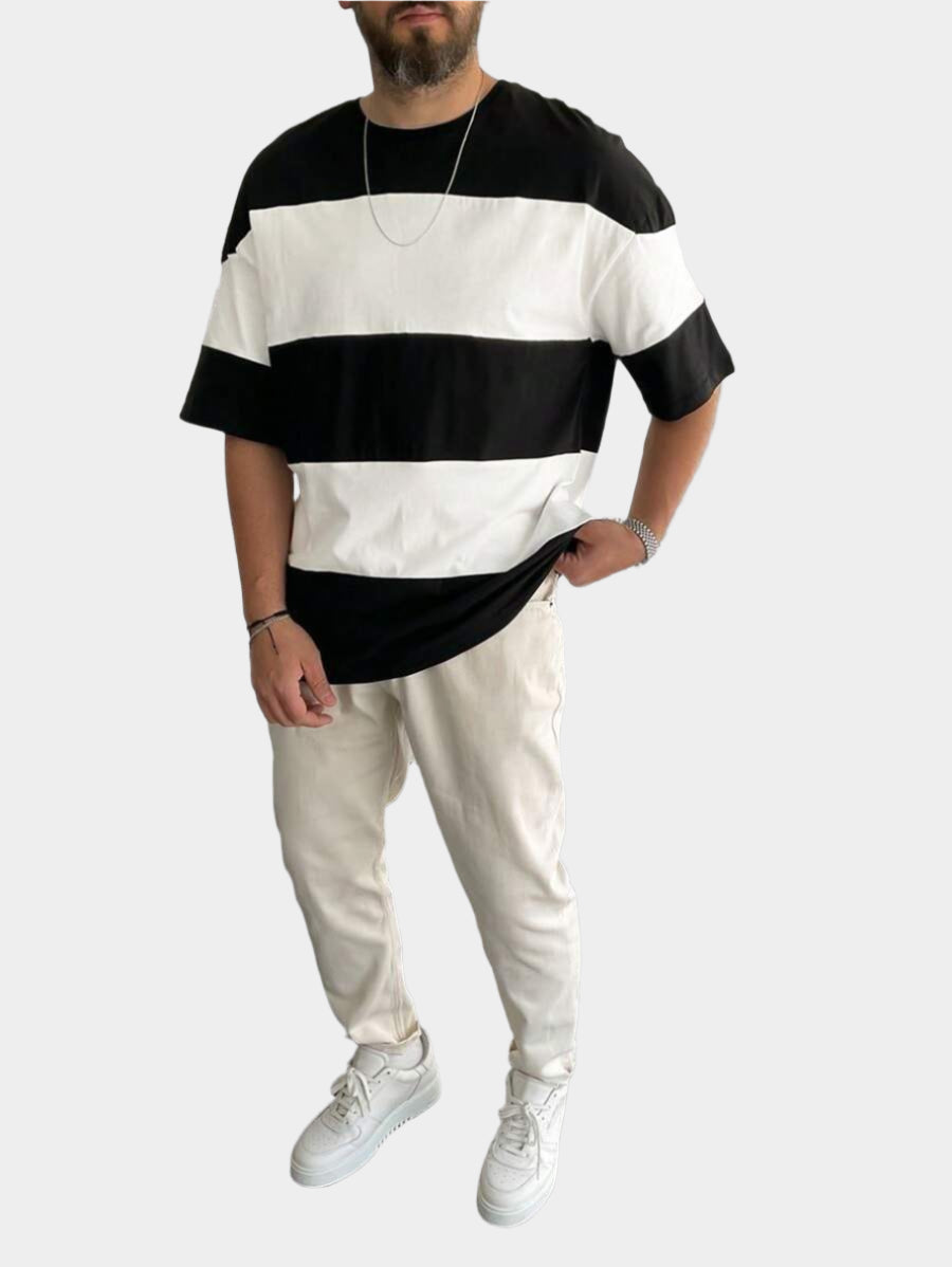 Chemise rayée à manches courtes et col rond - Décontractée pour un usage quotidien