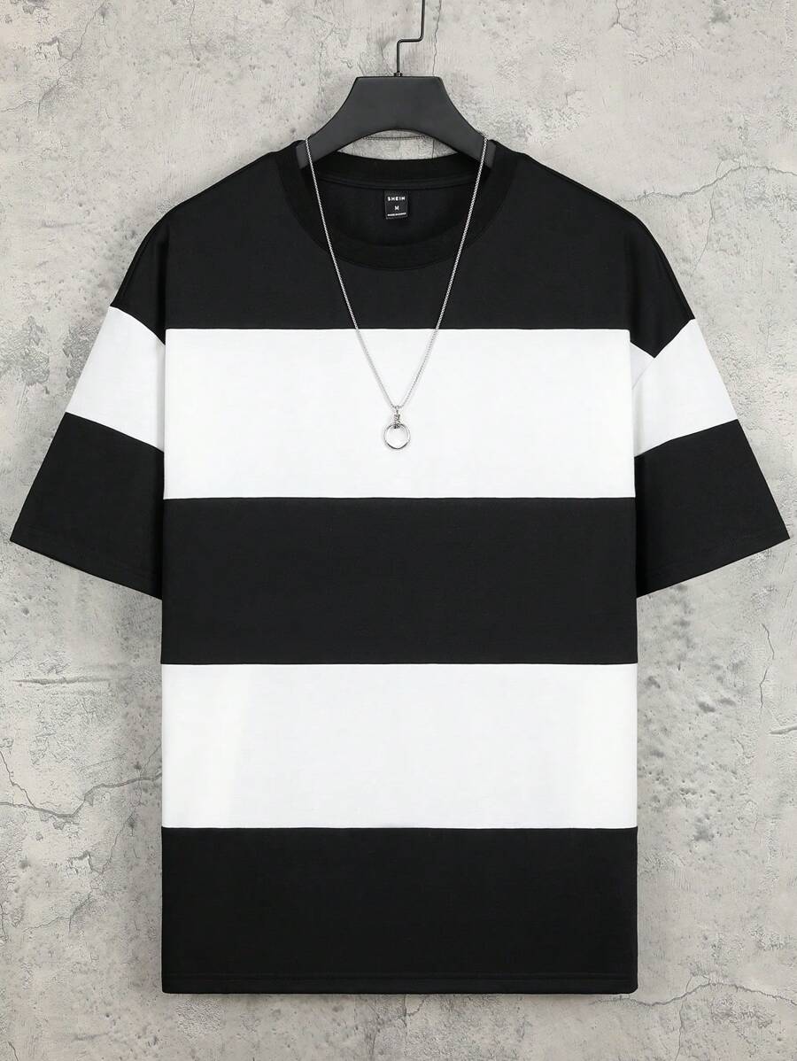 Chemise rayée à manches courtes et col rond - Décontractée pour un usage quotidien