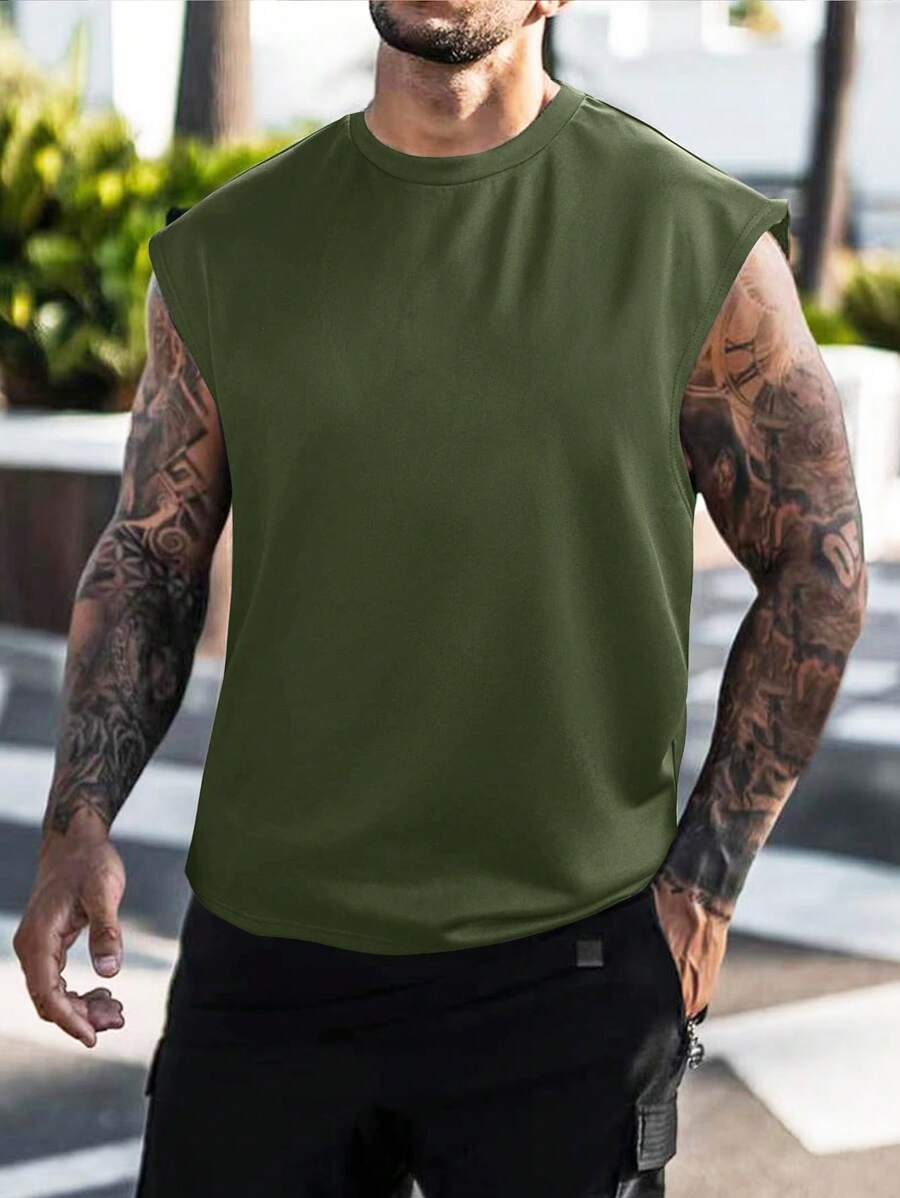 Chemise sans manches à col rond de couleur unie pour homme