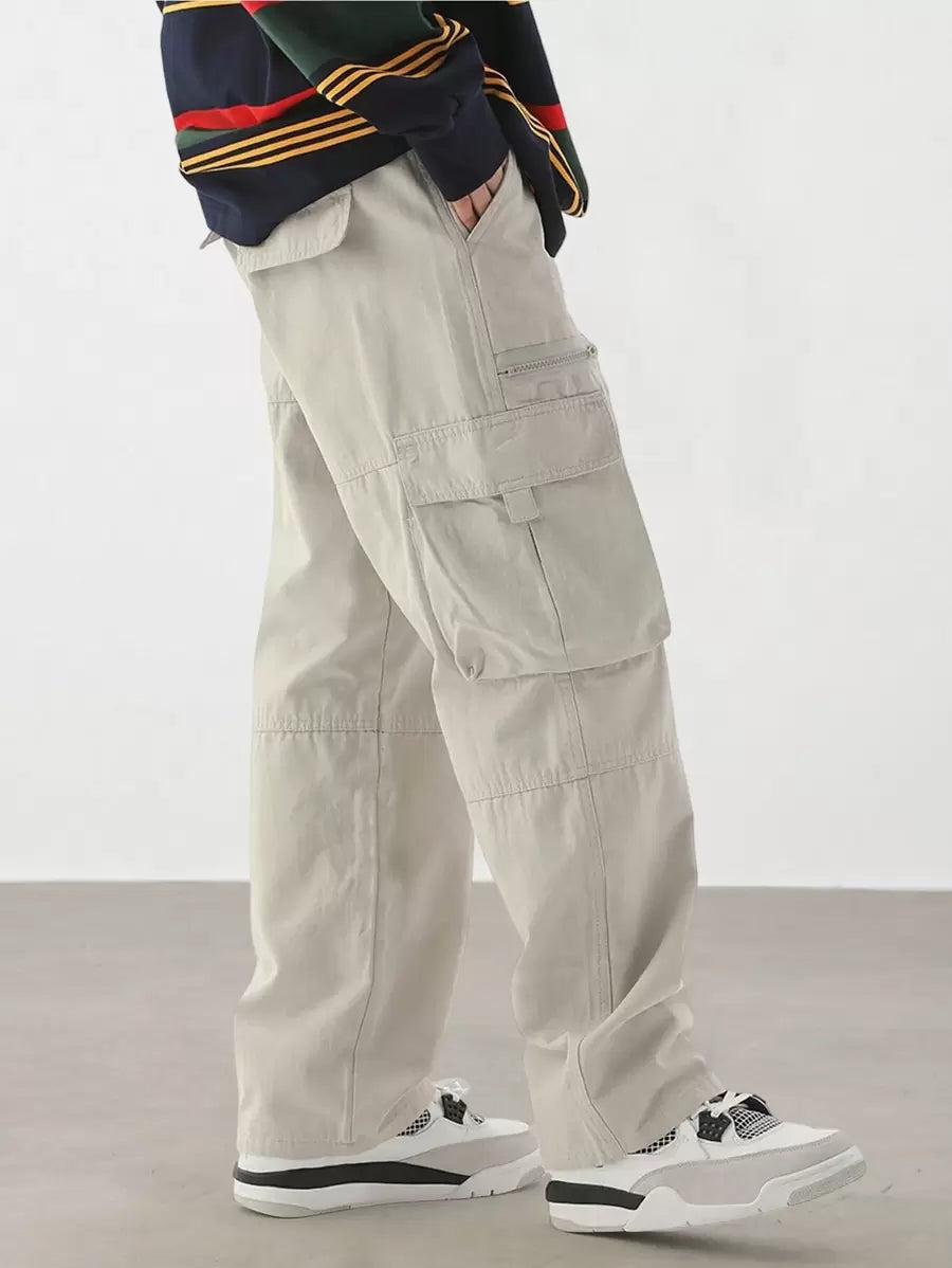 Pantalon cargo homme coupe ample avec poches rabat style décontracté