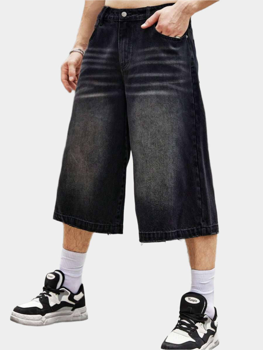 Jorts larges en jean noir homme style streetwear vintage décontracté