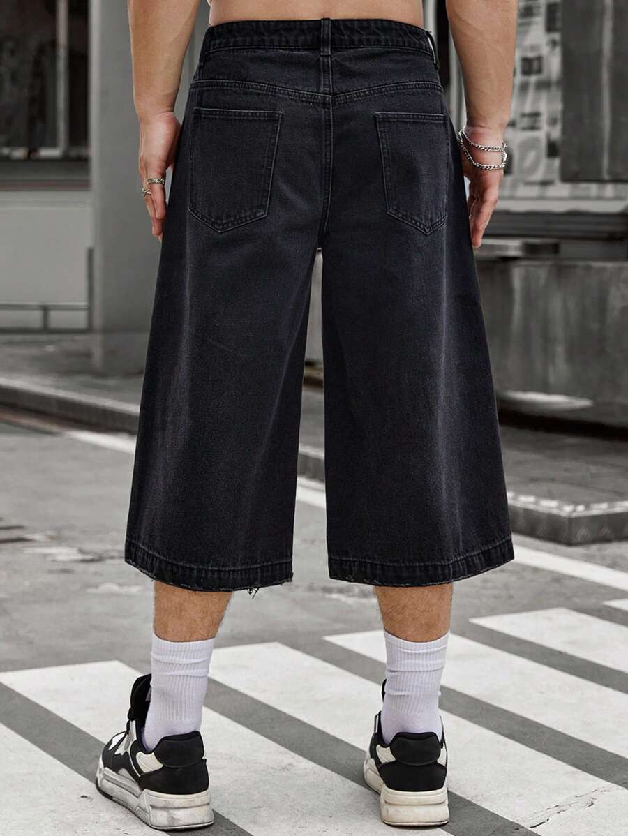Jorts larges en jean noir homme style streetwear vintage décontracté