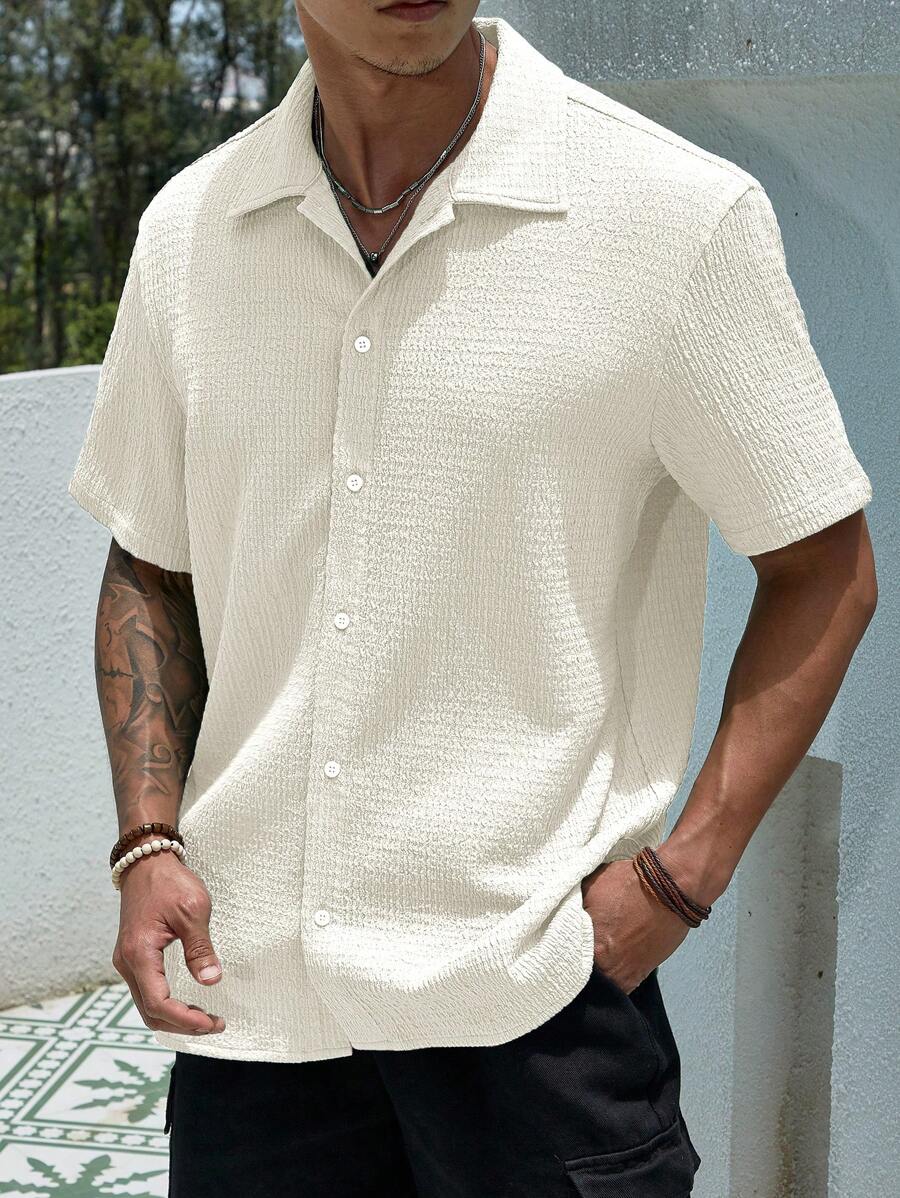 Chemise jacquard en tricot Resort pour homme - Coupe ample et plissée
