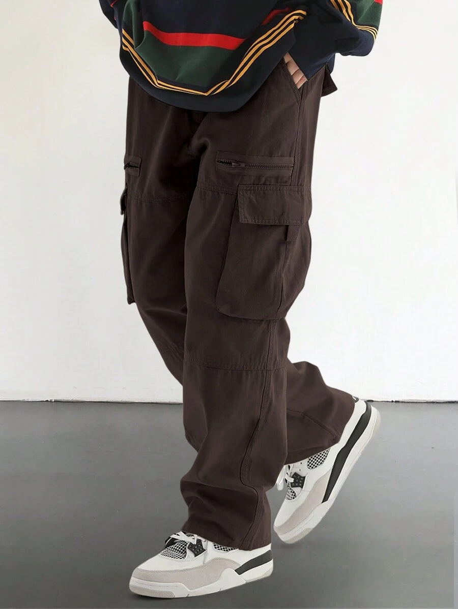 Pantalon cargo homme coupe ample avec poches rabat style décontracté
