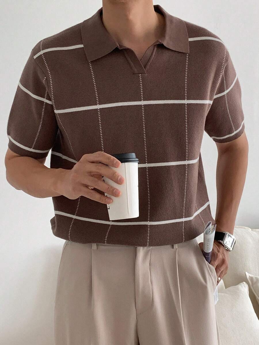 Polo en tricot à carreaux – Polo léger à manches courtes pour homme