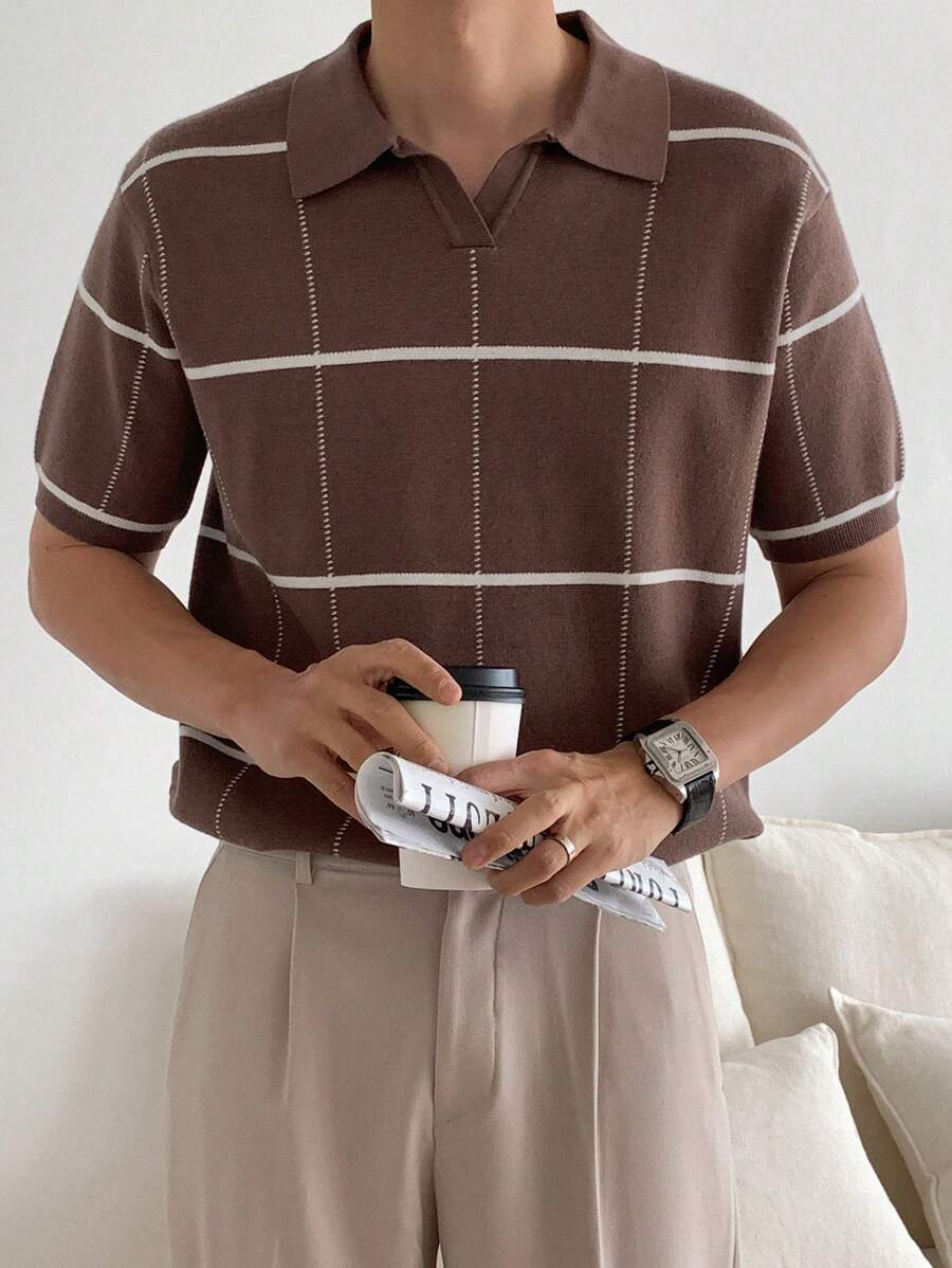 Polo en tricot à carreaux – Polo léger à manches courtes pour homme
