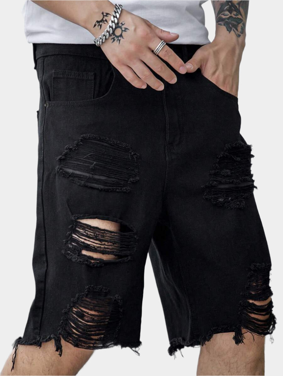 Jorts déchiré décontracté d'été de couleur unie pour hommes