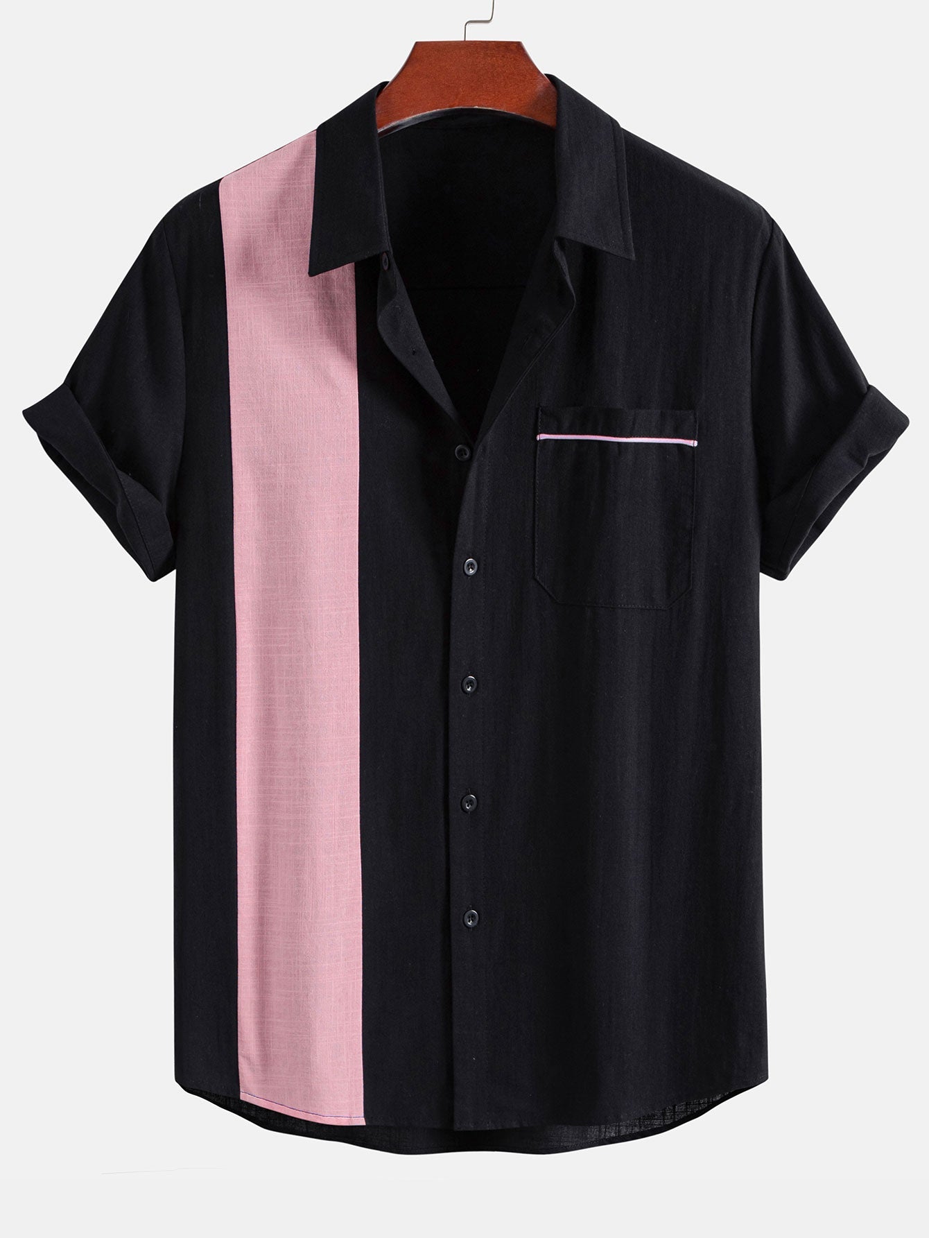Chemise boutonnée d'été légère et contrastée aspect lin pour homme