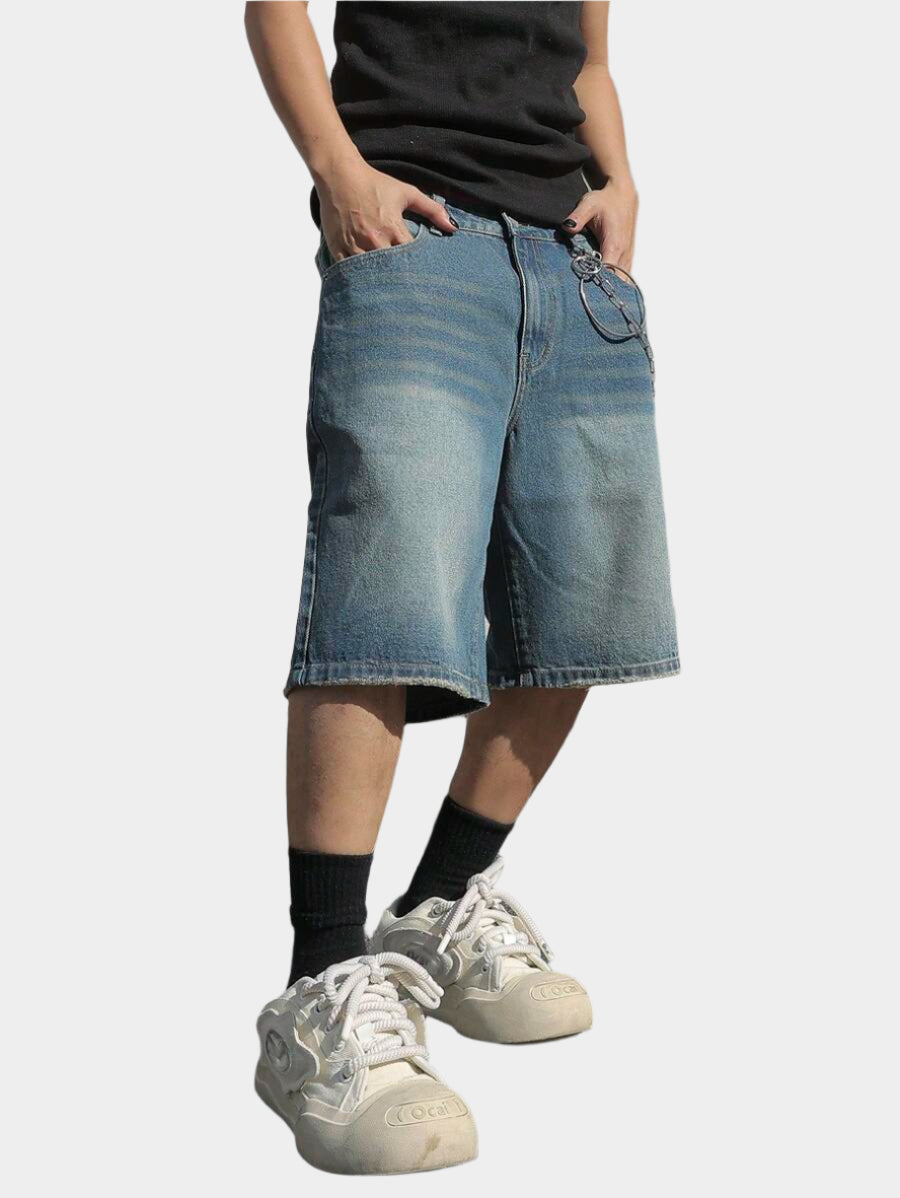 Jorts en jean bleu simple, coupe droite, style casual, pour hommes
