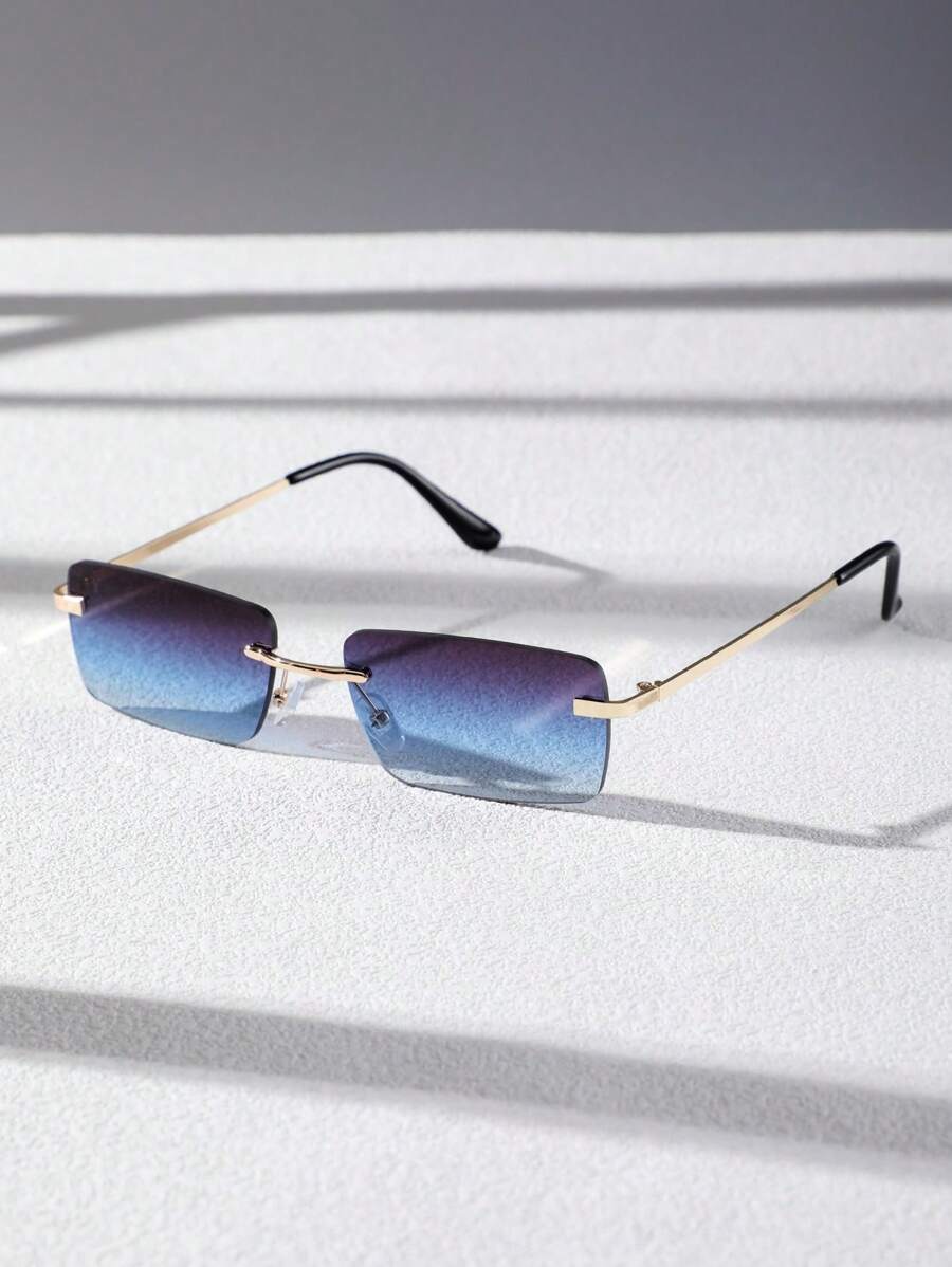 Lunettes de soleil rétro carrées sans monture pour hommes