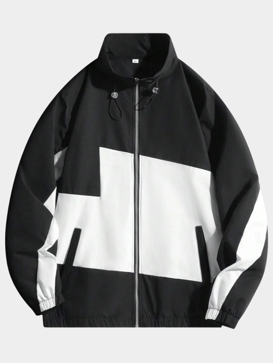 Coupe-vent zippé colorblock avec cordon de serrage et col cheminée