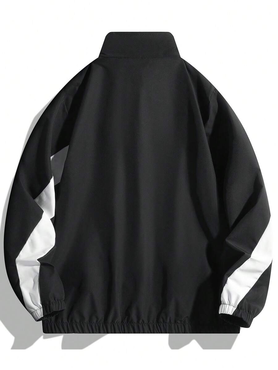 Coupe-vent zippé colorblock avec cordon de serrage et col cheminée