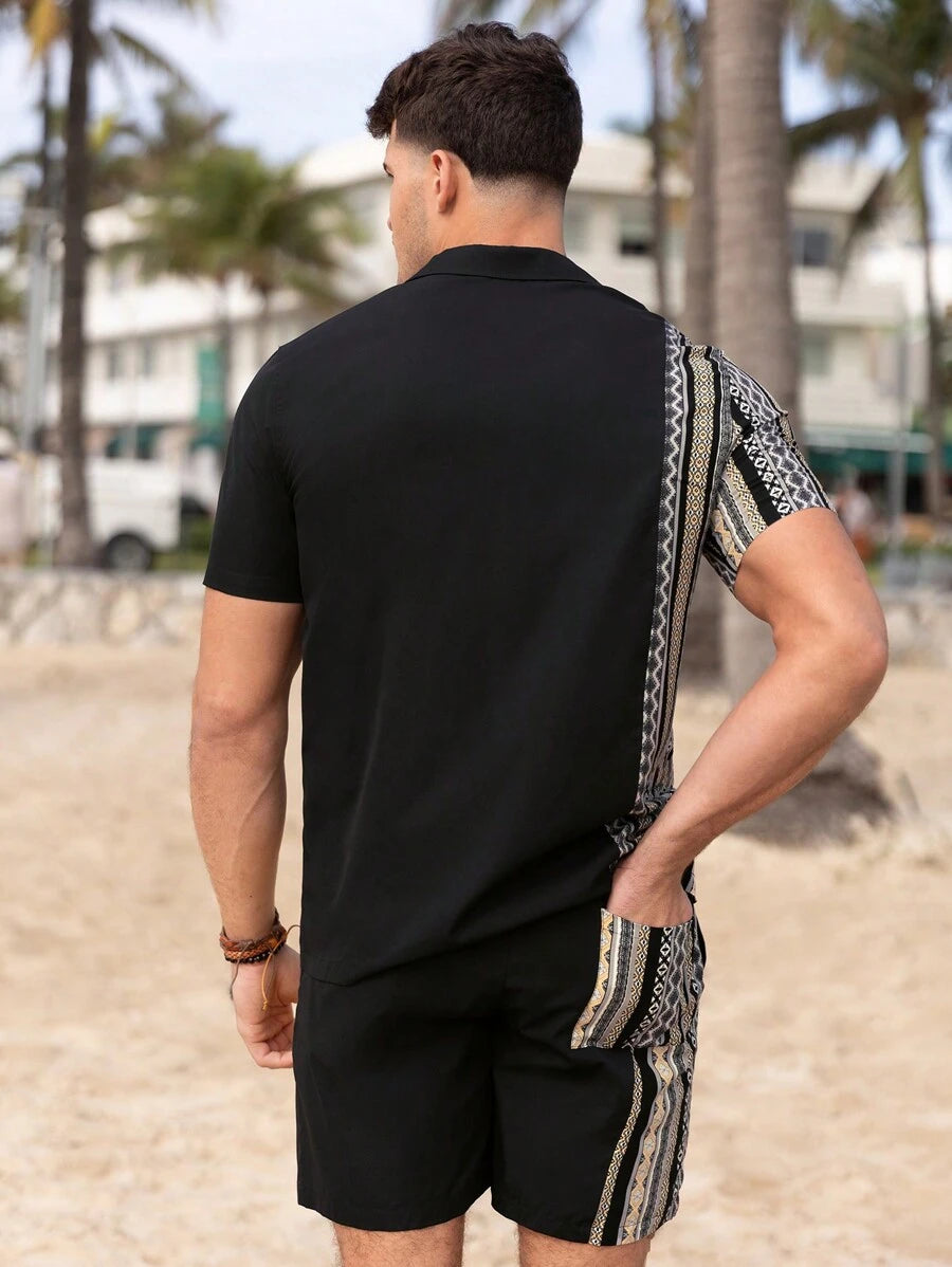 Imprime géométrique deux ensembles, chemise et short pour hommes