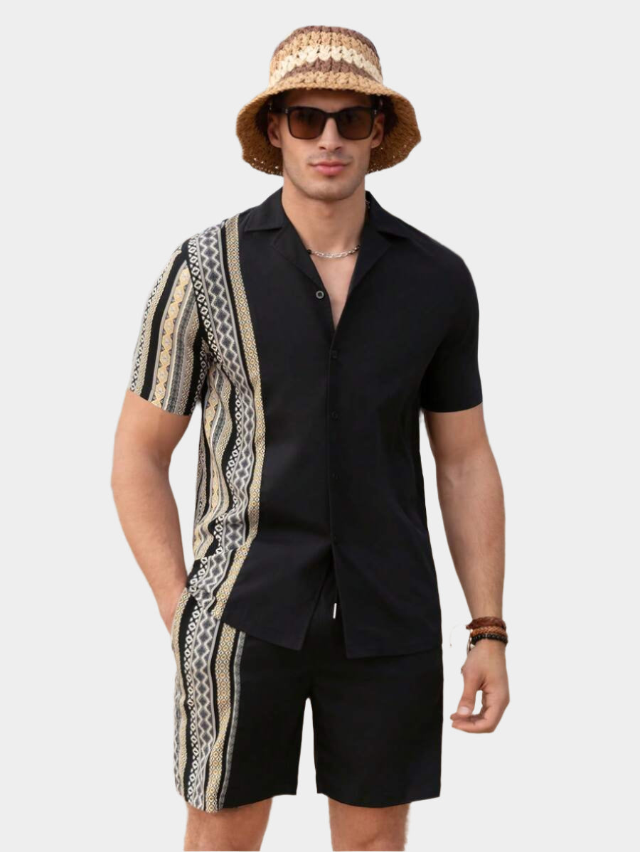 Imprime géométrique deux ensembles, chemise et short pour hommes