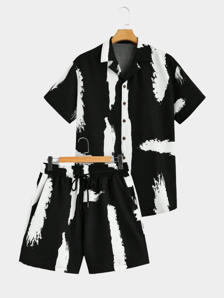 Imprimé graphique deux ensembles, chemise à manches courtes et short