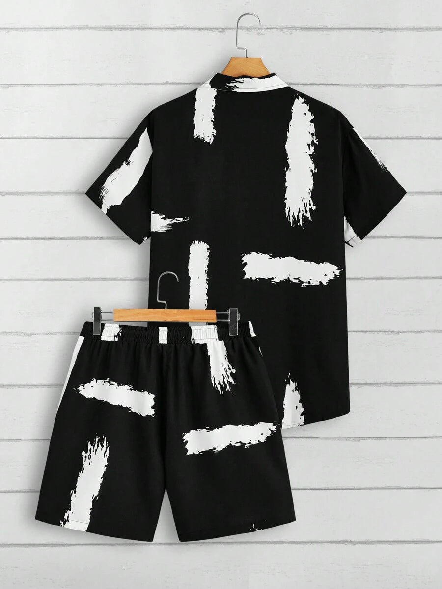 Imprimé graphique deux ensembles, chemise à manches courtes et short