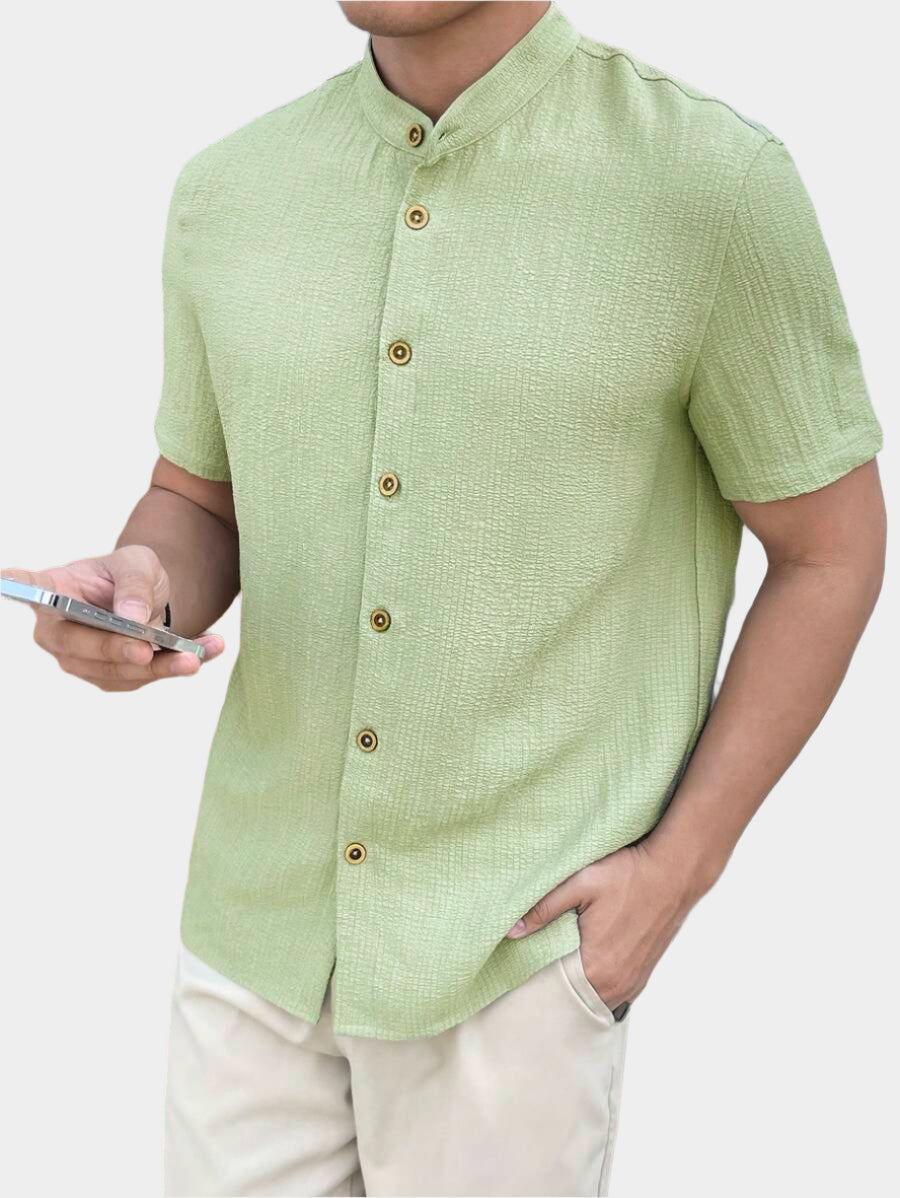 Chemise boutonnée classique à col chinois avec texture pour homme