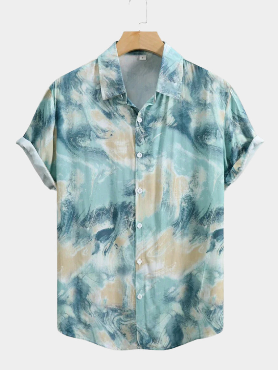 Chemise hawaïenne boutonnée à manches courtes et imprimé sur toute la surface