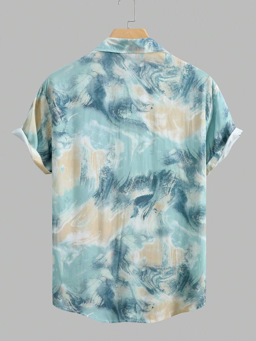 Chemise hawaïenne boutonnée à manches courtes et imprimé sur toute la surface