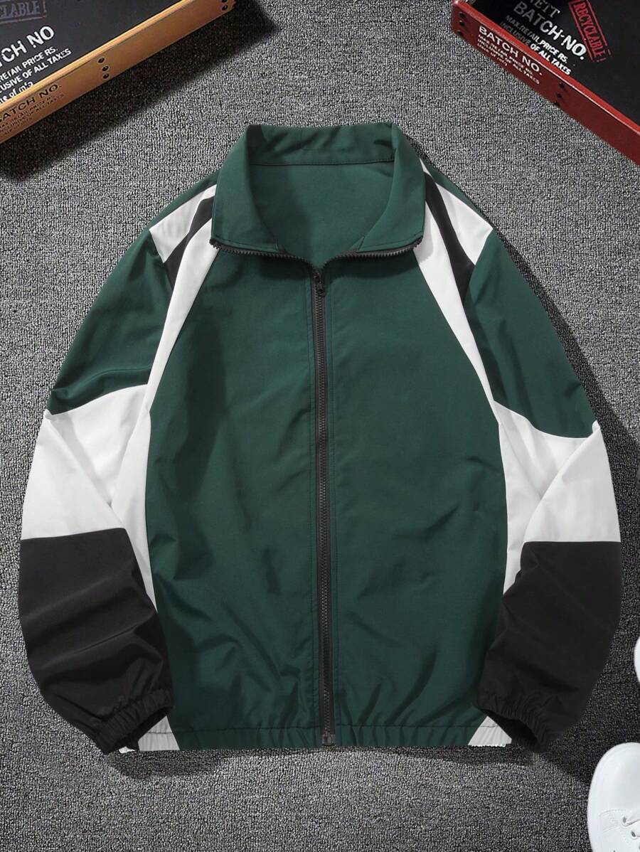 Veste coupe-vent zippée colorblock à col cheminée pour homme