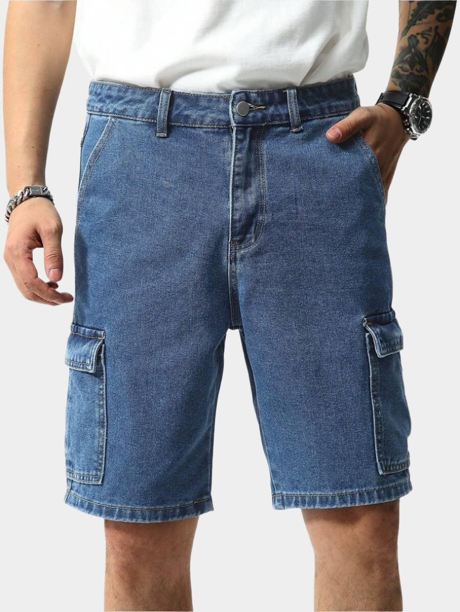 Short cargo utilitaire en denim délavé pour homme – Vêtements de travail décontractés