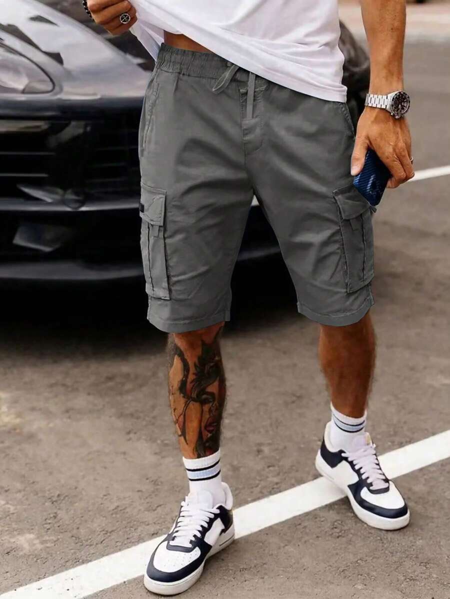 Shorts cargo pour hommes avec taille à cordon de serrage et poches latérales