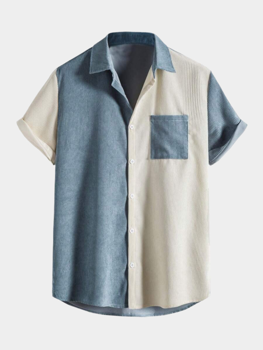 Chemise boutonnée en velours côtelé avec blocs de couleurs et poche