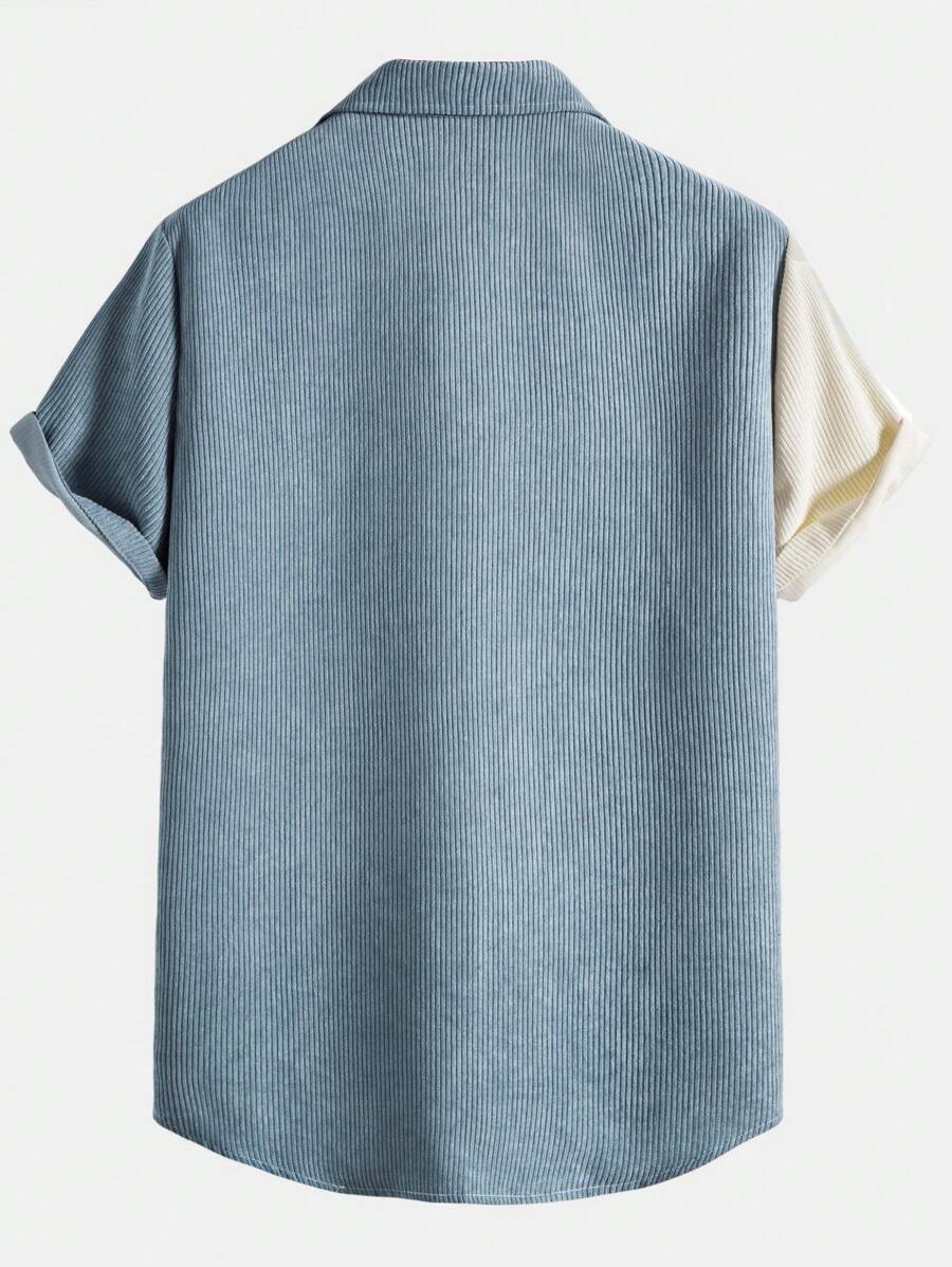 Chemise boutonnée en velours côtelé avec blocs de couleurs et poche