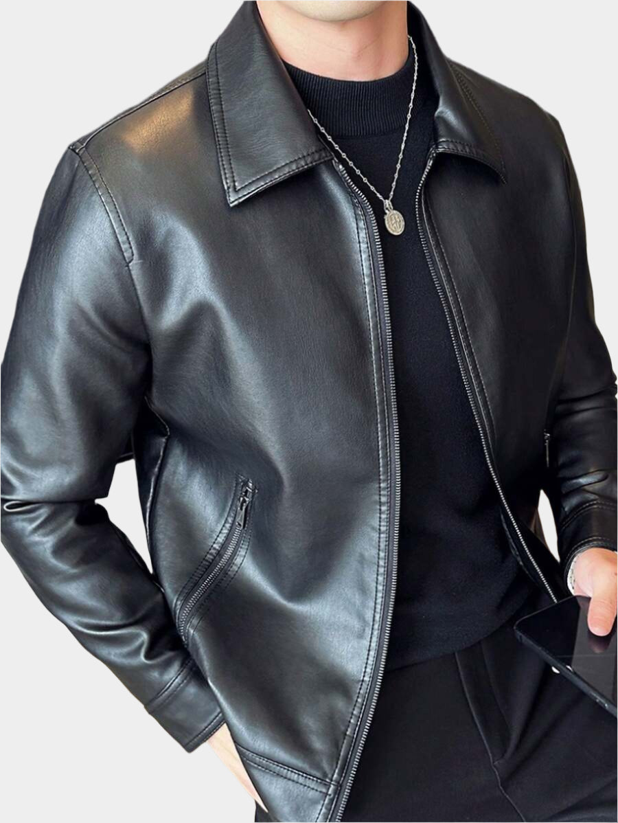Veste de élégante en cuir synthétique pour homme – Fermeture éclair centrale